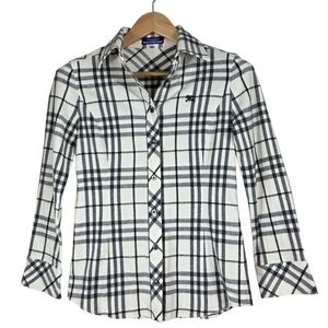Burberry blue label checkered button down flannel fitted long sleeves shirt